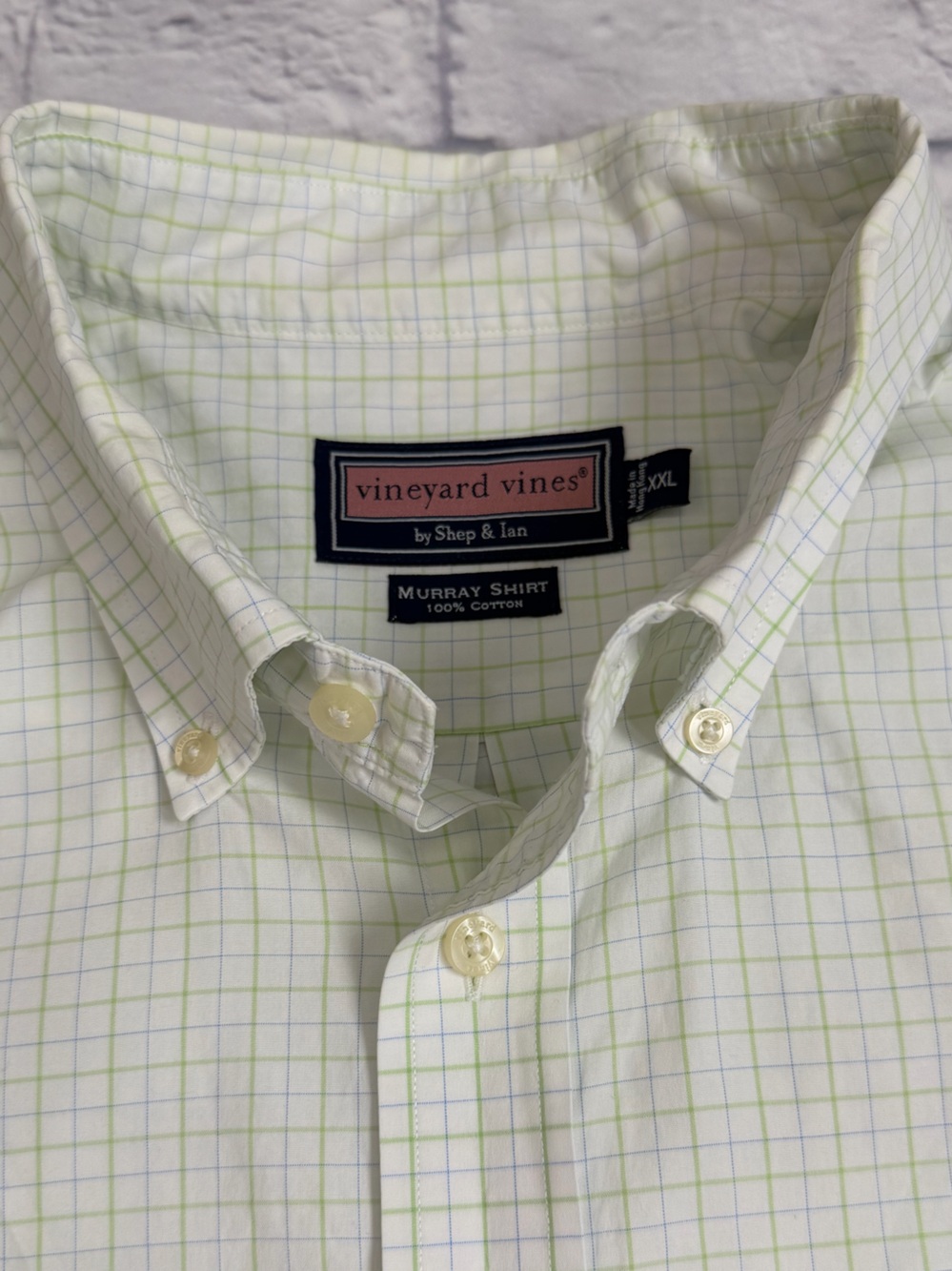 Vineyard Vines Men's Murray Button-Down Shirt - White with Green Check. Size XXL
